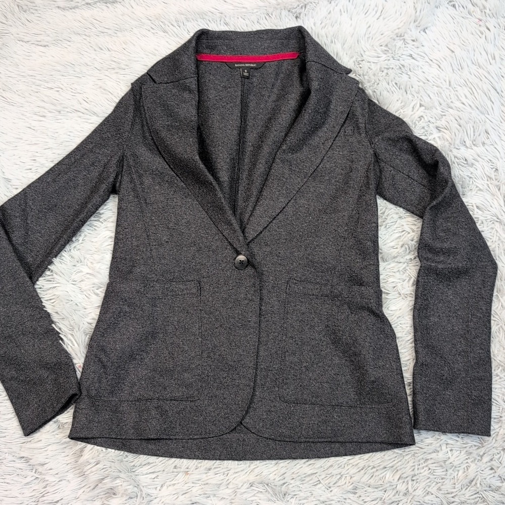 Banana Republic Jacket Womens 0 Gray‎ Blazer Pockets Preppy Button Up